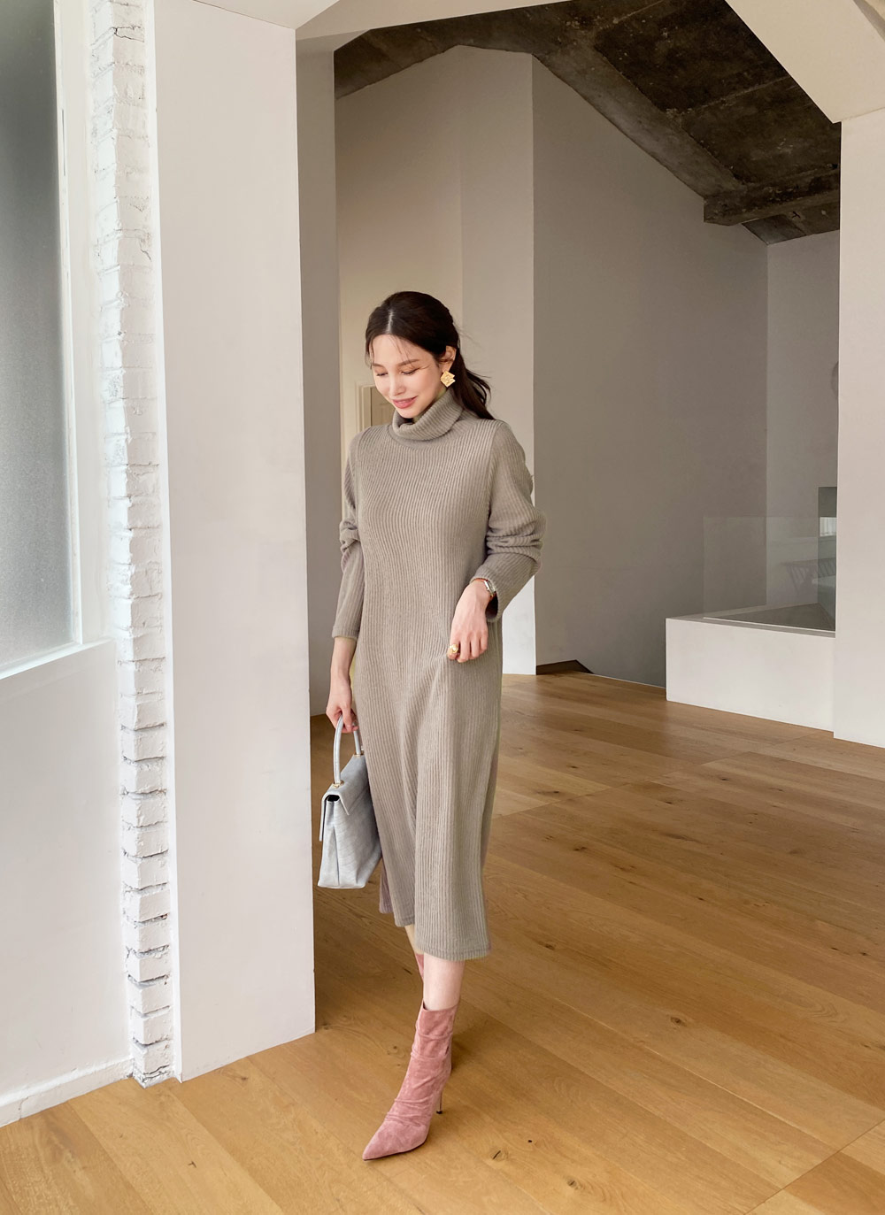 ベルト付Iラインタートルニットワンピース・全3色 | レディース