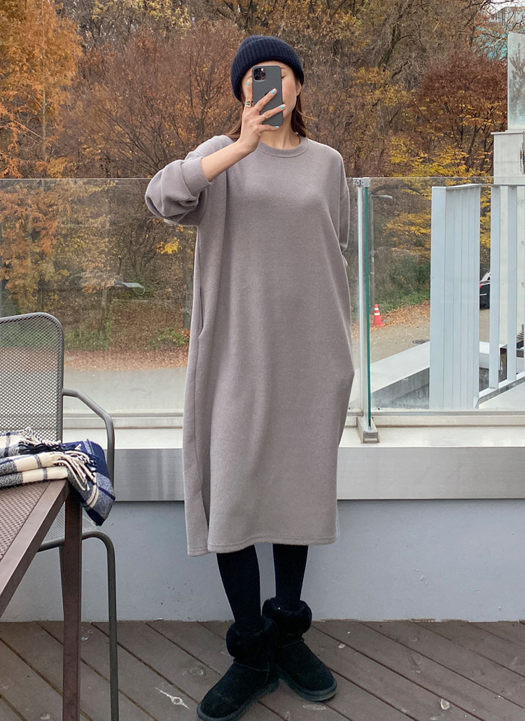 サイドスリットラウンドネックルーズフィット長袖ニットロングワンピース秋冬 ワンピース ロングワンピース Rielar リエラ ファッション総合通販 Dholic