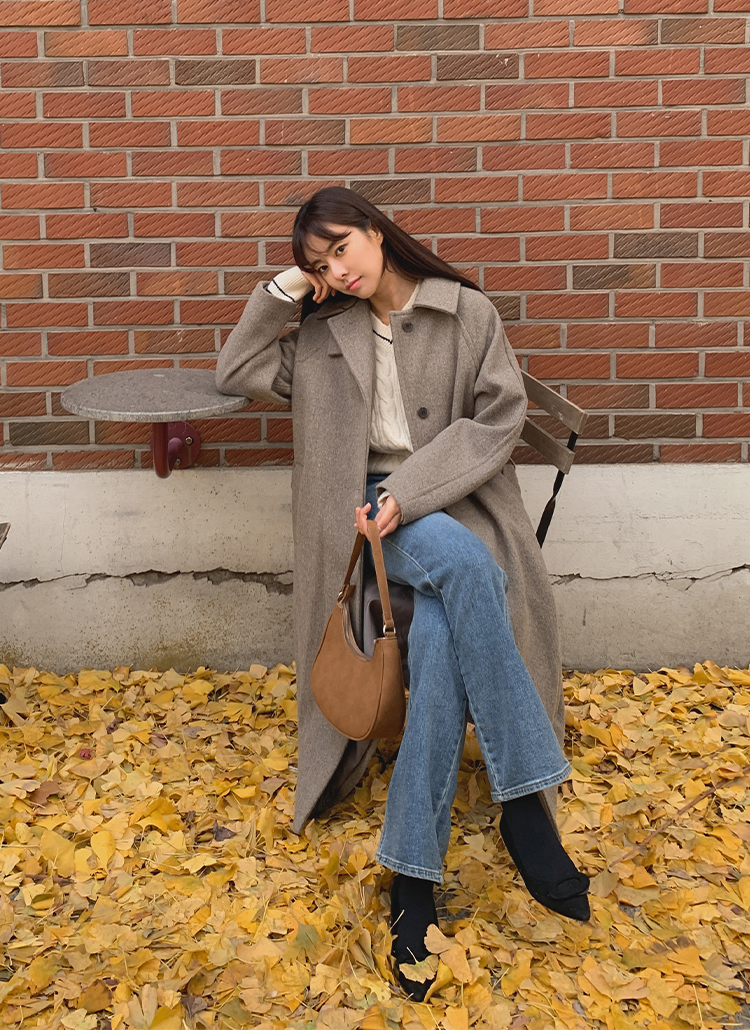 ストラップ付カラーネックロングコート | レディースファッション通販