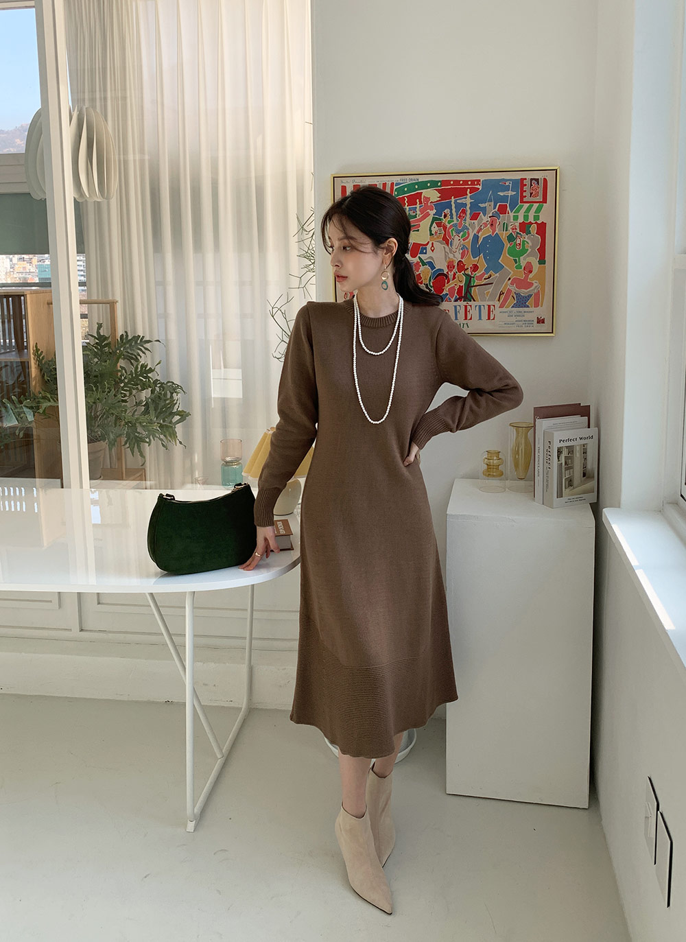 コントラストフレアニットワンピース・全4色 | レディースファッション