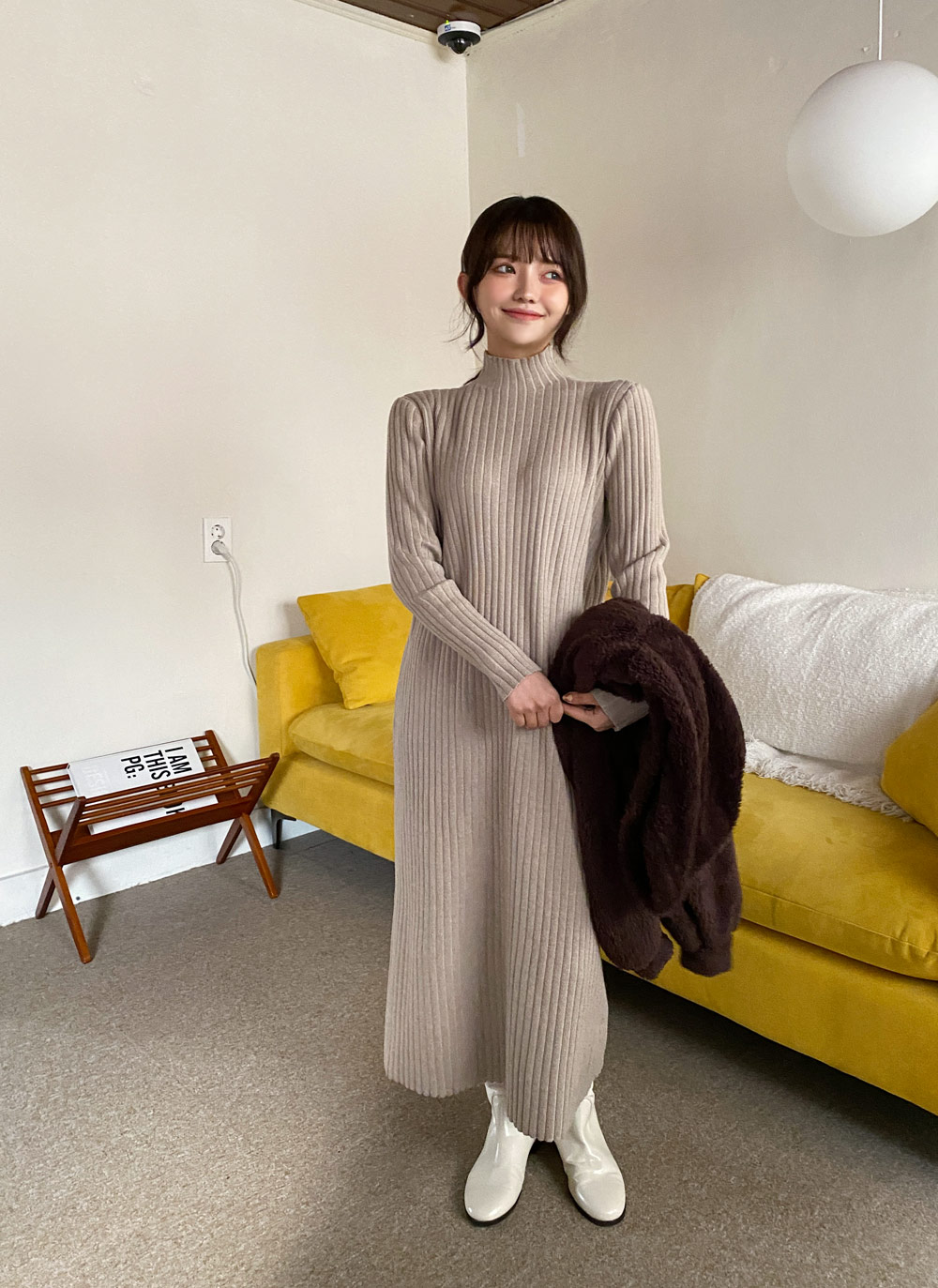 全3色 ワンピース ニット リブ ハイネック レース 絞り 細見え ハイネックリブニットワンピース・全3色 | レディース