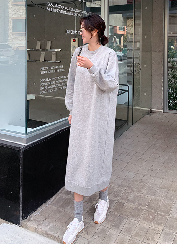 クルーネックラウンドネック丸首裏起毛ロングスウェットワンピース春秋冬 ワンピース ロングワンピース Mayblue メイブルー ファッション総合通販 Dholic