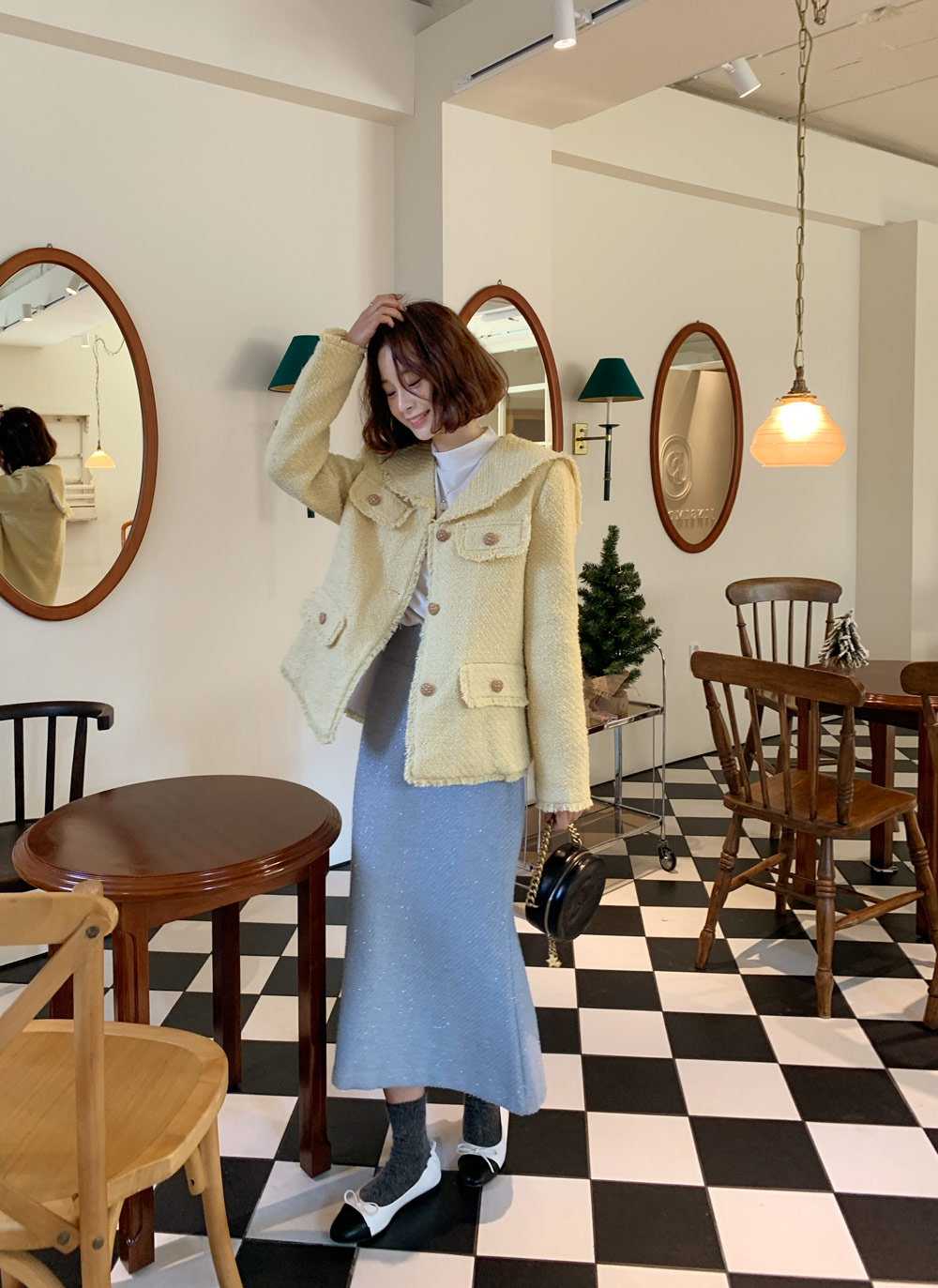 ファー裏地セーラーカラーツイードジャケット・全2色 | レディース
