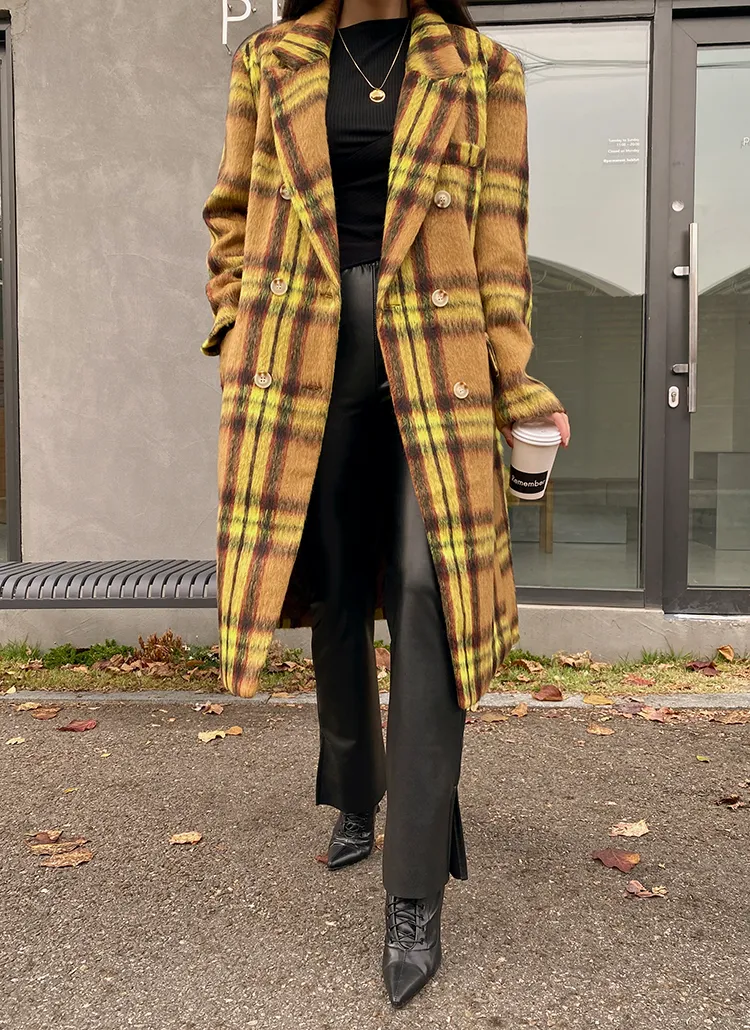 ダブルボタンチェック柄コート | レディースファッション通販 - DHOLIC 