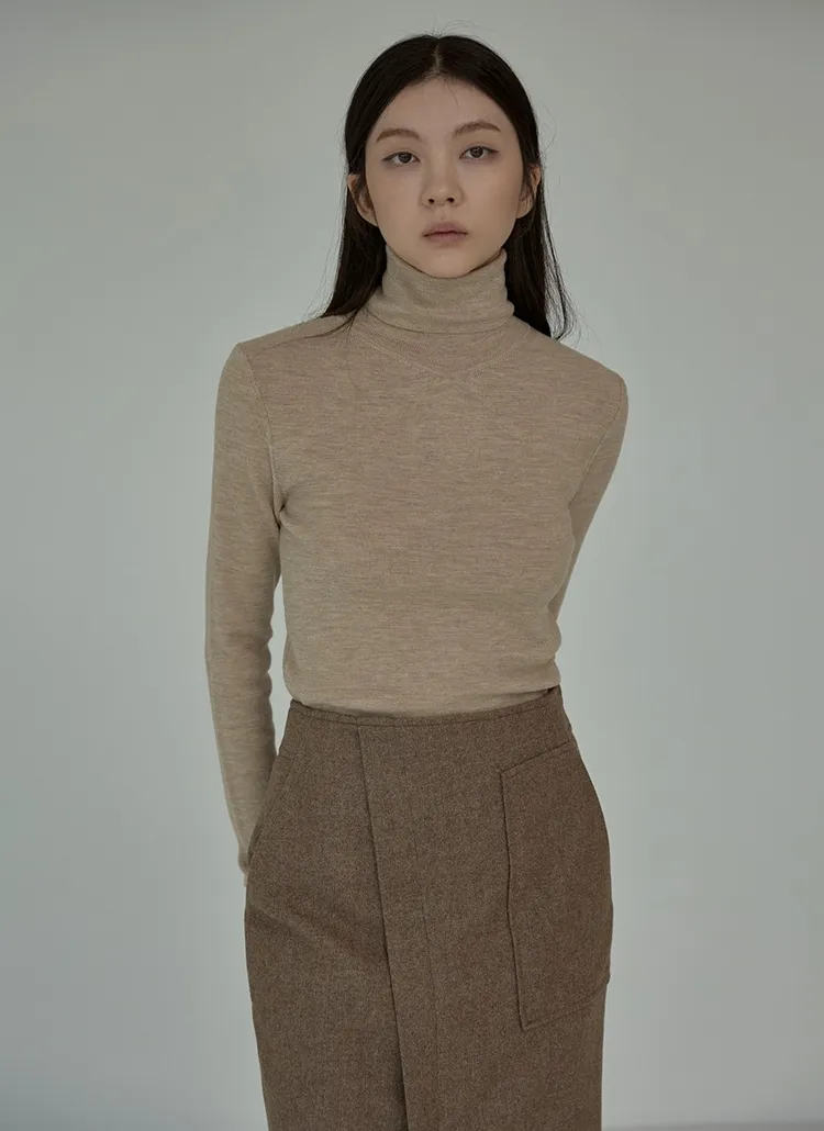 HERMES エルメス タートルネックニット リブ カシミヤ混 ブラウン  