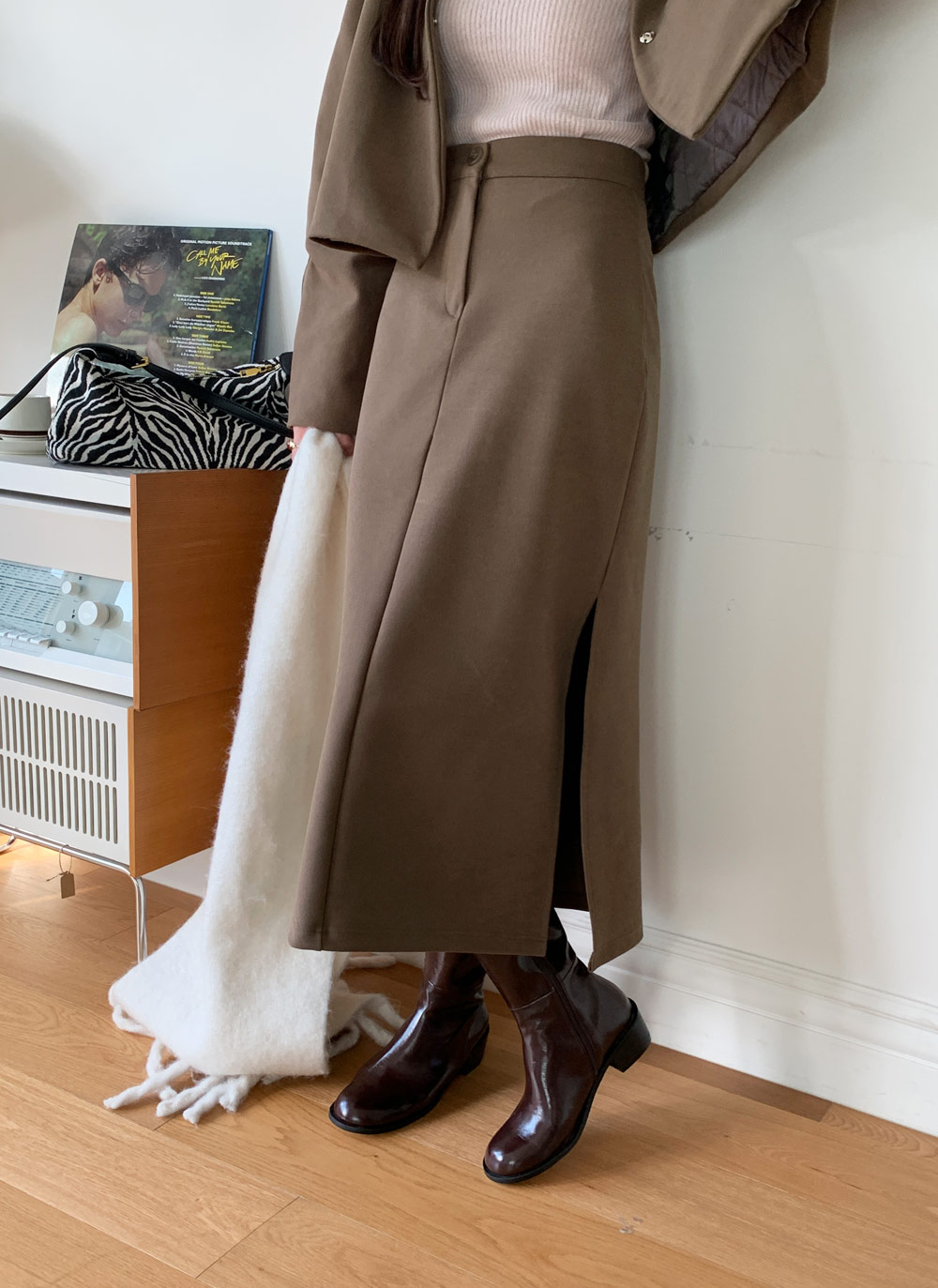 COLUMN プリーツ ロング スカート スリット ブラック スリットスカート プリーツ裾飾り ロングスカート プリーツ