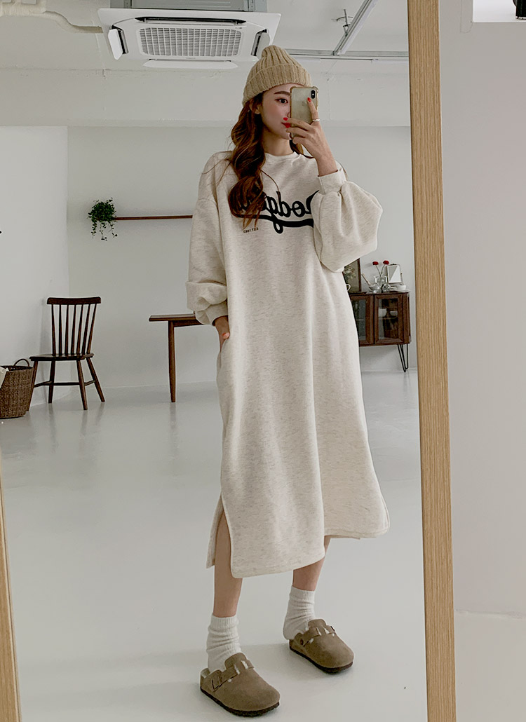 裏起毛レタリング英字英文ロゴスウェットサイドスリットワンピース秋冬 ワンピース ロングワンピース Ontheriver オンザリバー ファッション総合通販 Dholic