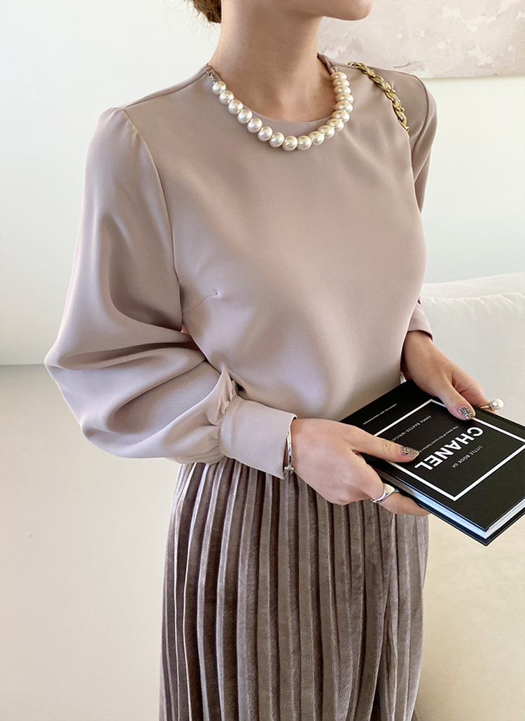 無地長袖フェイクパールアクセネックレス付ラウンドネックブラウス秋冬 ブラウス ブラウス Dholic Ladies ディーホリックレディース ファッション総合通販 Dholic