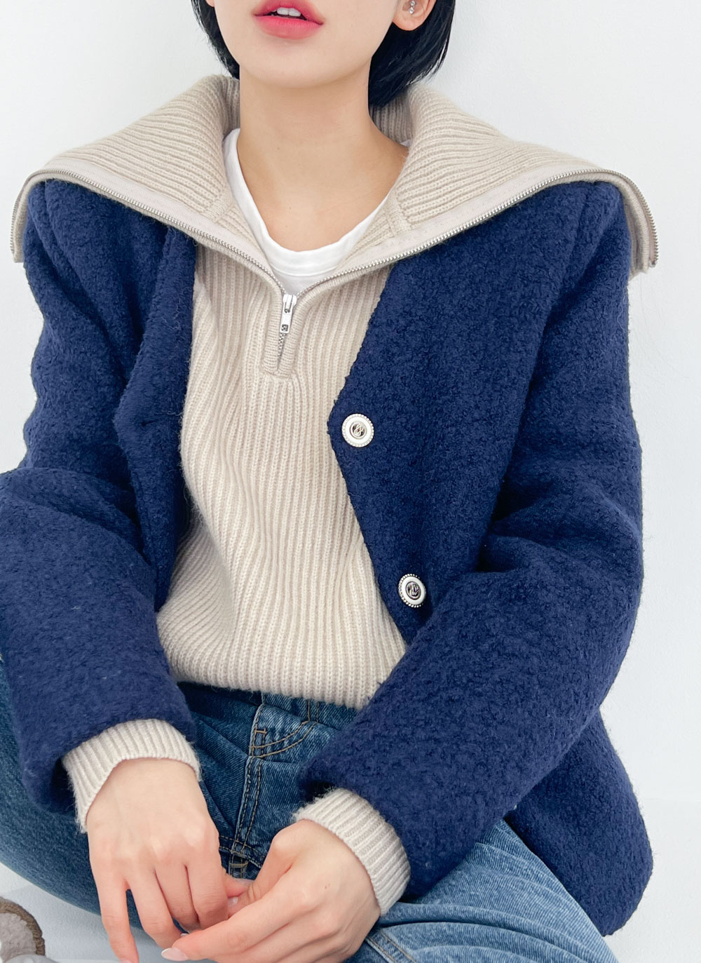 Zip up pompom knit | レディースファッション通販 - DHOLIC