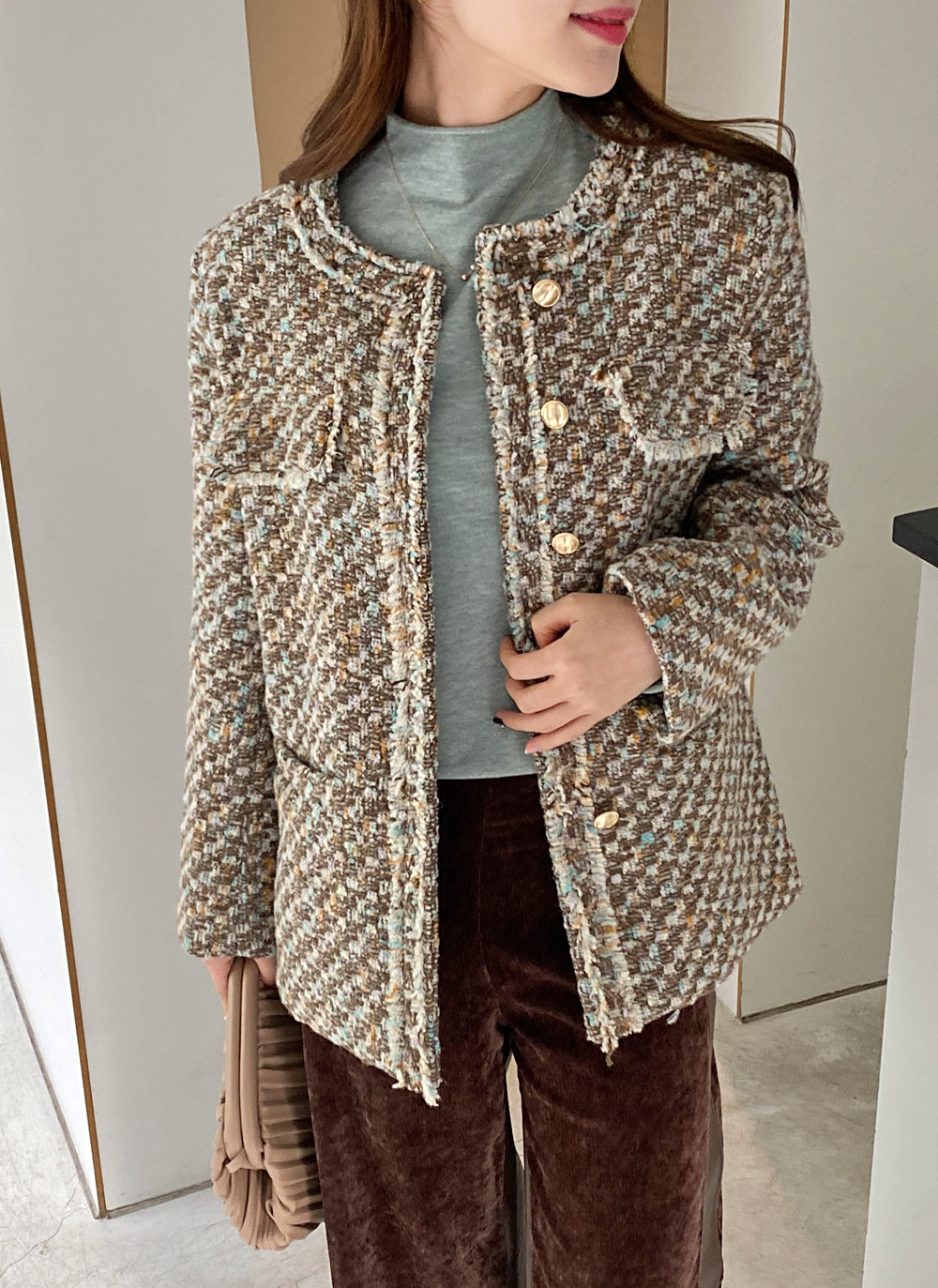 ファー裏地ツイードミドルジャケット・全2色 | レディースファッション