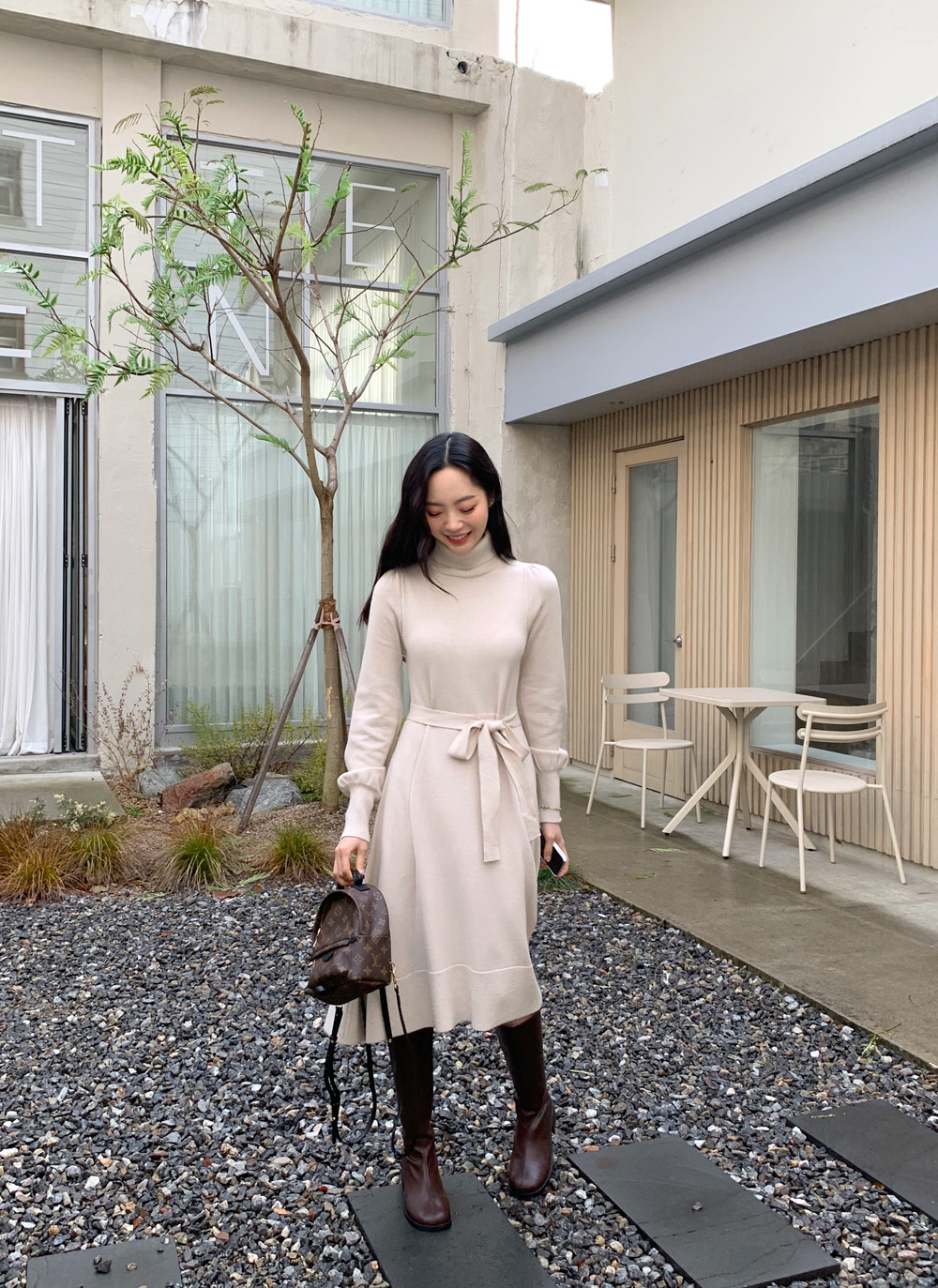 ストラップ付タートルネックニットワンピース・全2色 | レディース