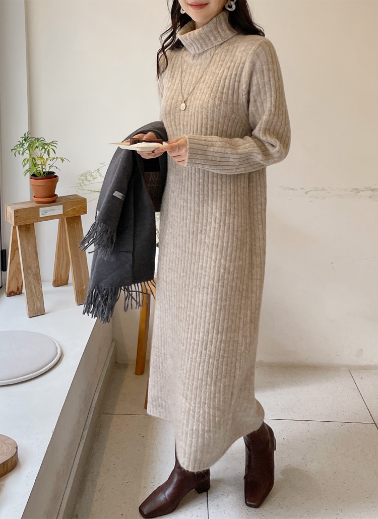リブタートルネックニットワンピース・全3色 | レディースファッション