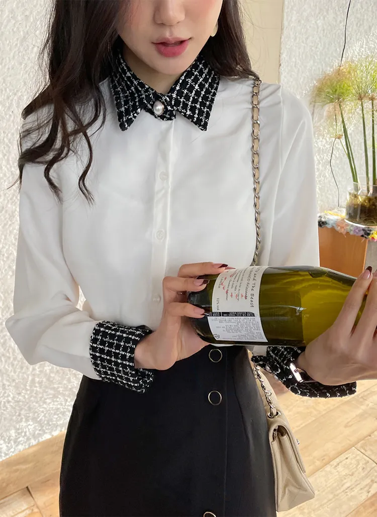 ツイード配色カラーブラウス | DHOLIC | 詳細画像1