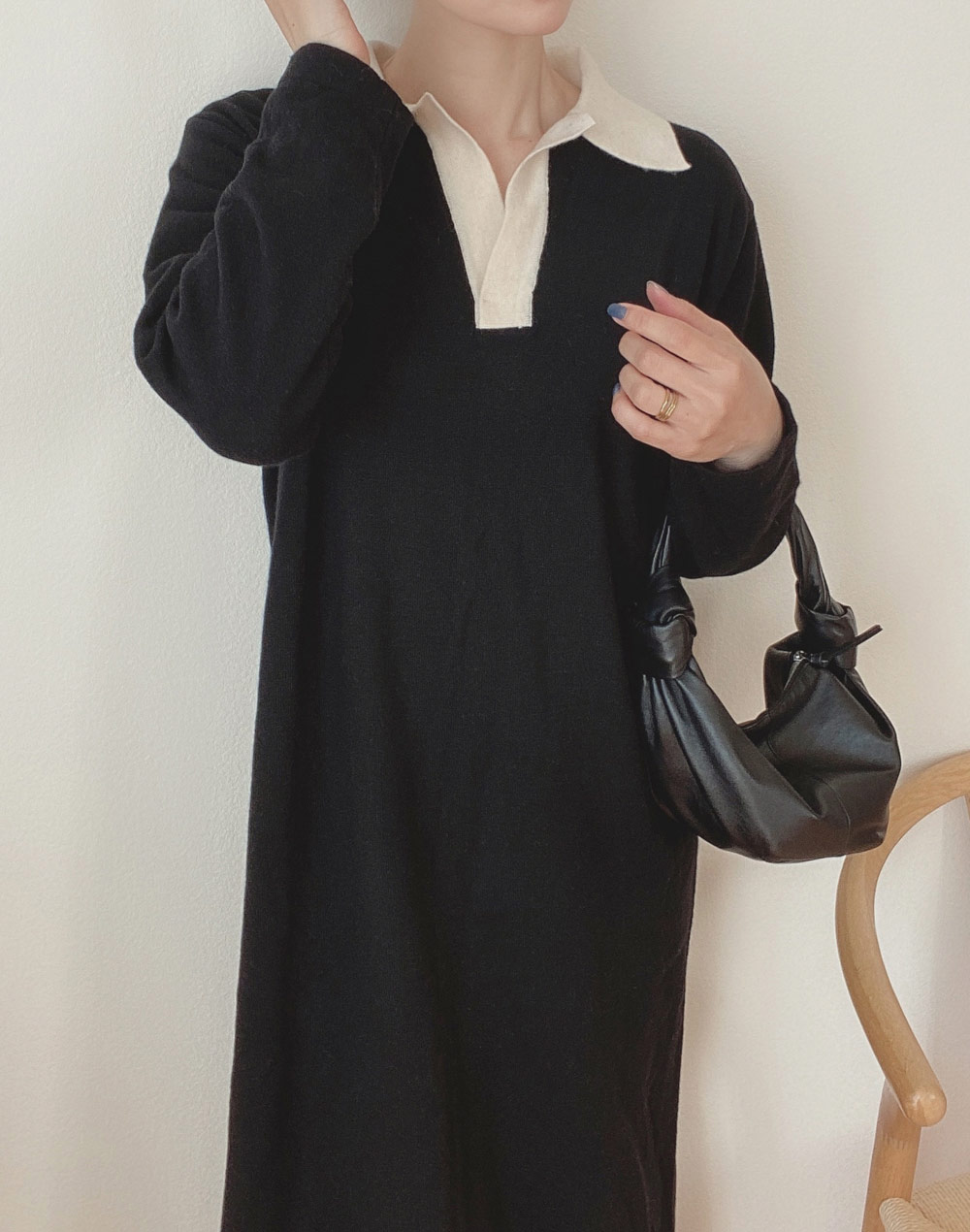 クリスチャンディオール　ウール　ニットワンピース　バイカラー　チュニック クリスチャンディオール ウール ニットワンピース バイカラー