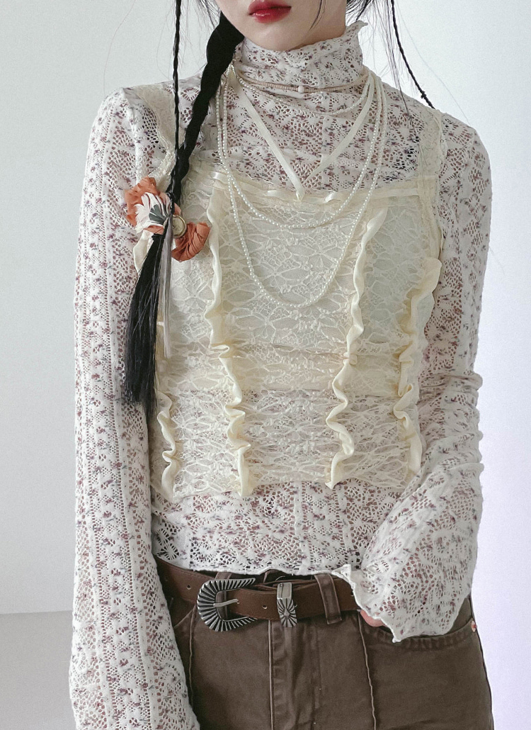 フリルウェーブラインレースパターンシースルーシアー透けリボンストラップキャミソールビスチェスリーブレスノースリーブショート丈春夏秋冬 トップス その他 Binarywon バイナリーワン ファッション総合通販 Dholic