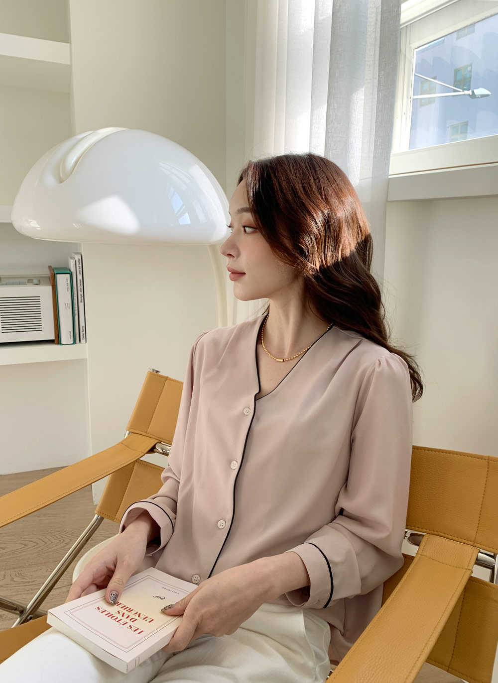 Vネック配色パイピングブラウス・全3色 | レディースファッション通販