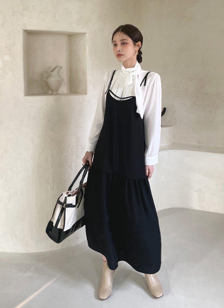 スリーブレスフレアギャザー無地ストラップティアードノースリキャミロングワンピース秋冬 ワンピース ロング Dholic Ladies ディーホリックレディース ファッション総合通販 Dholic