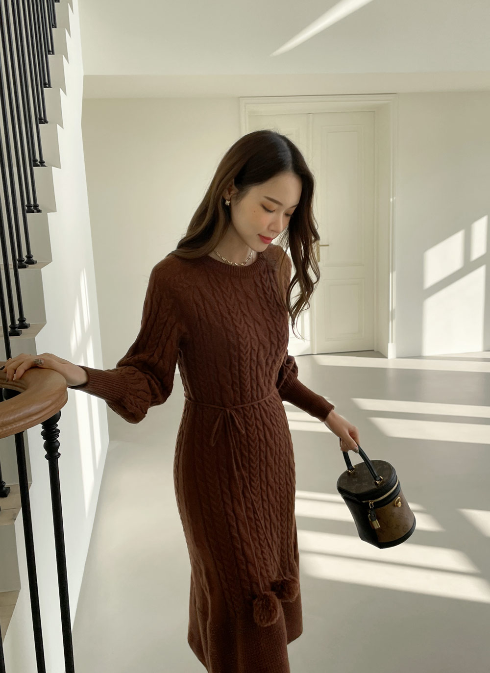 ポンポンストラップ付ケーブルニットワンピース・全3色 | レディース