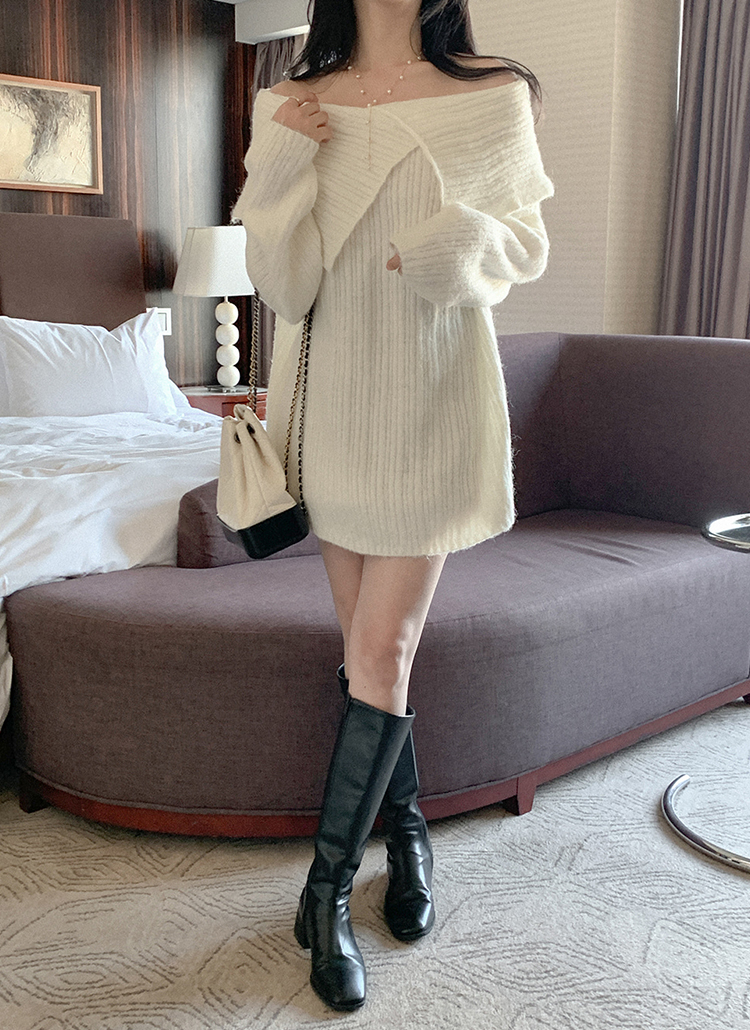 フラップディテールリブオフショルダースリットオフショルニットワンピース春秋冬 トップス ニット Secondesecon セカンドセカン ファッション総合通販 Dholic