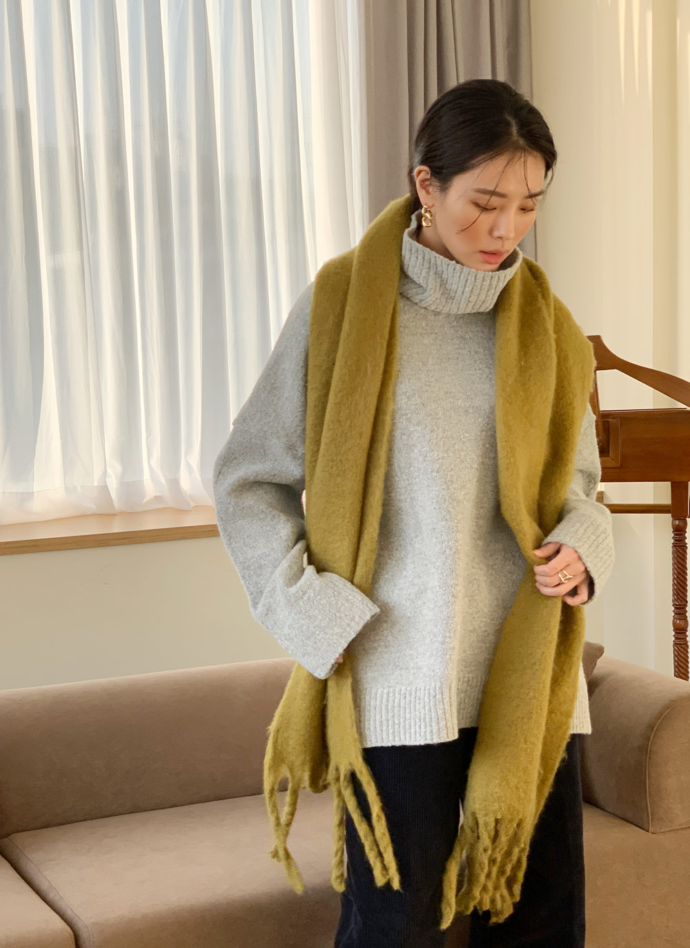 タートルネックスリットロングニット・全5色 | DHOLIC | 詳細画像3