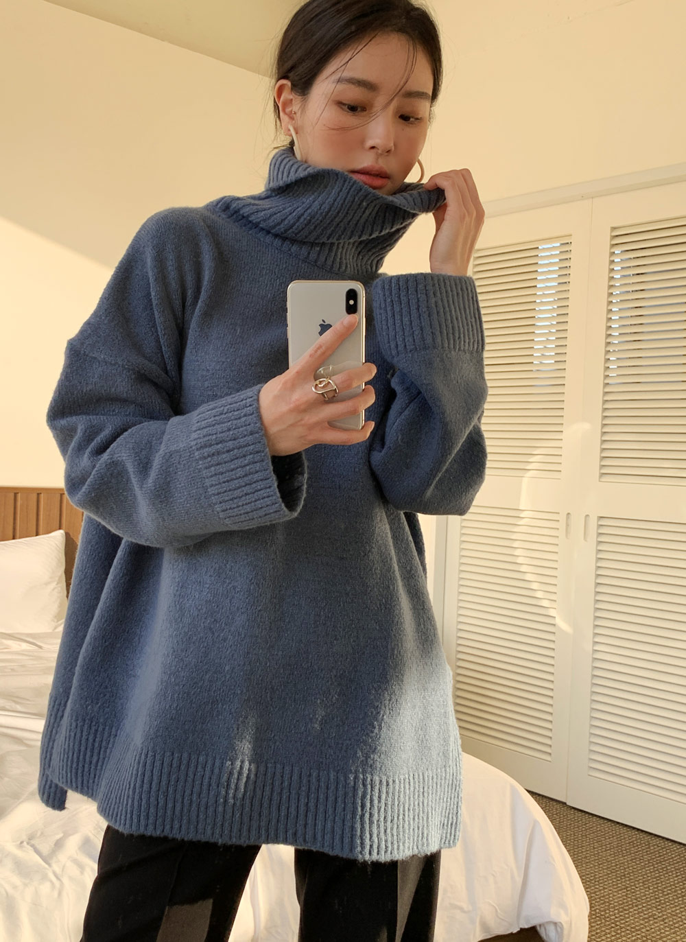 タートルネックスリットロングニット・全5色 | DHOLIC | 詳細画像4