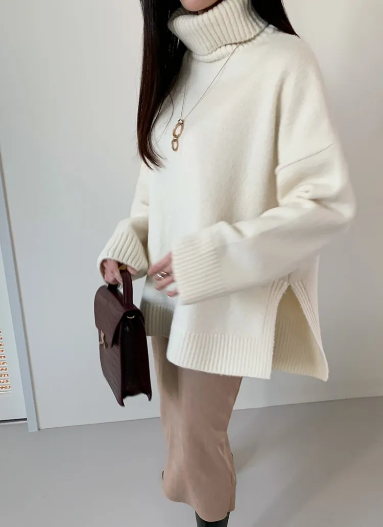 タートルネックスリットロングニット・全5色 | DHOLIC | 詳細画像1