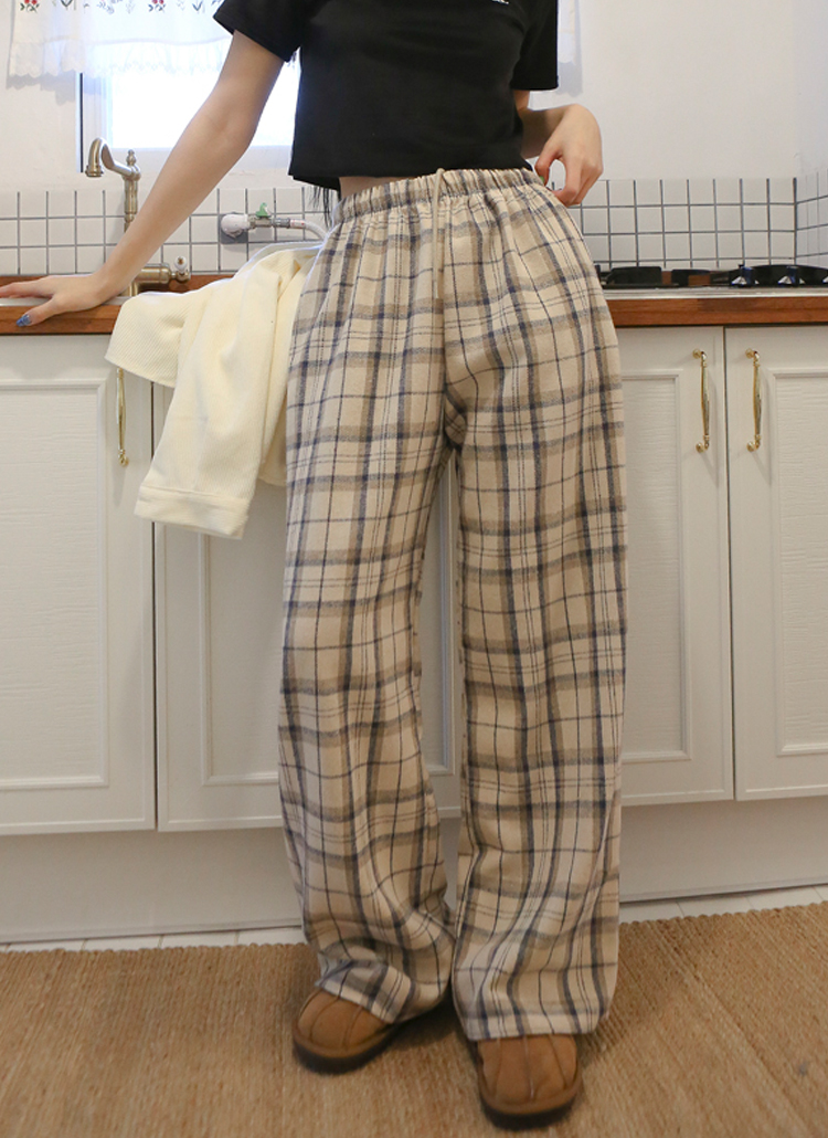 ウエストゴムチェック柄ワイドパンツ | レディースファッション通販