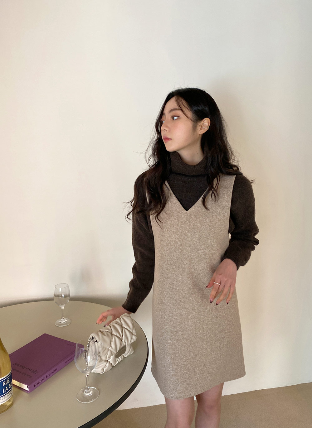 ウール混メランジVネックノースリワンピ | DHOLIC | 詳細画像2