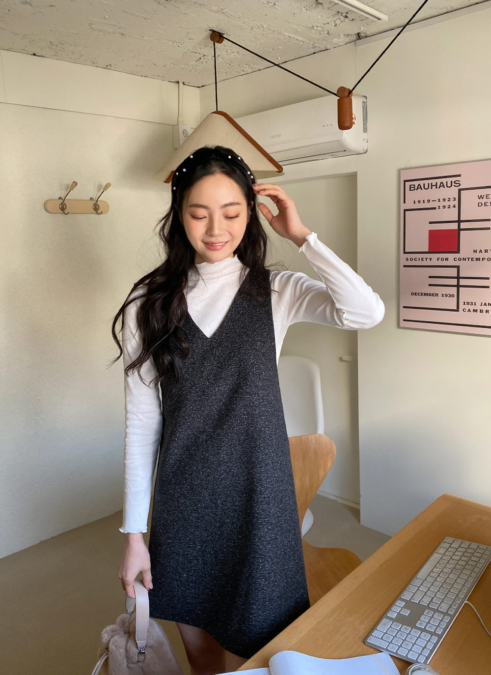 ウール混メランジVネックノースリワンピ | DHOLIC | 詳細画像3