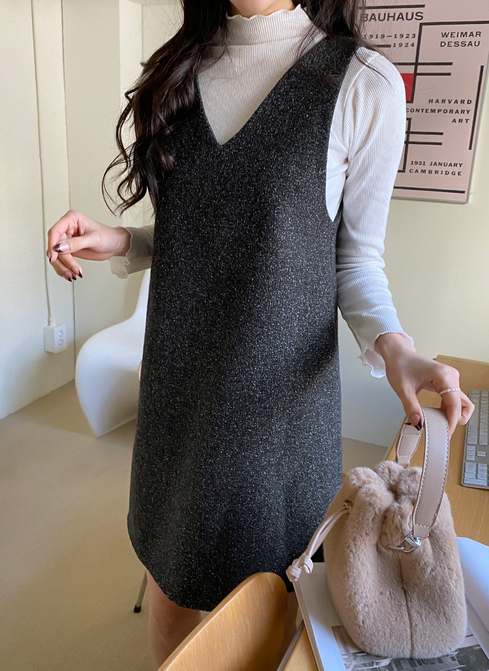 ウール混メランジVネックノースリワンピ | DHOLIC | 詳細画像24