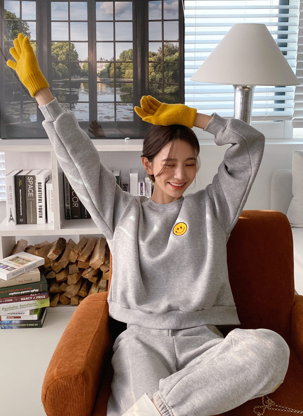 裏起毛スマイルボアパッチスウェット&ジョガーパンツSET | DHOLIC | 詳細画像2