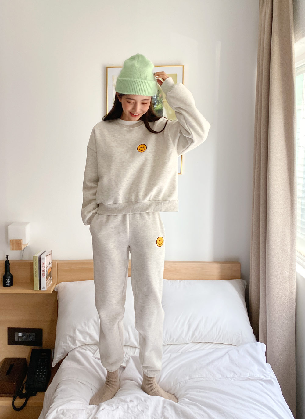 裏起毛スマイルボアパッチスウェット&ジョガーパンツSET | DHOLIC | 詳細画像4