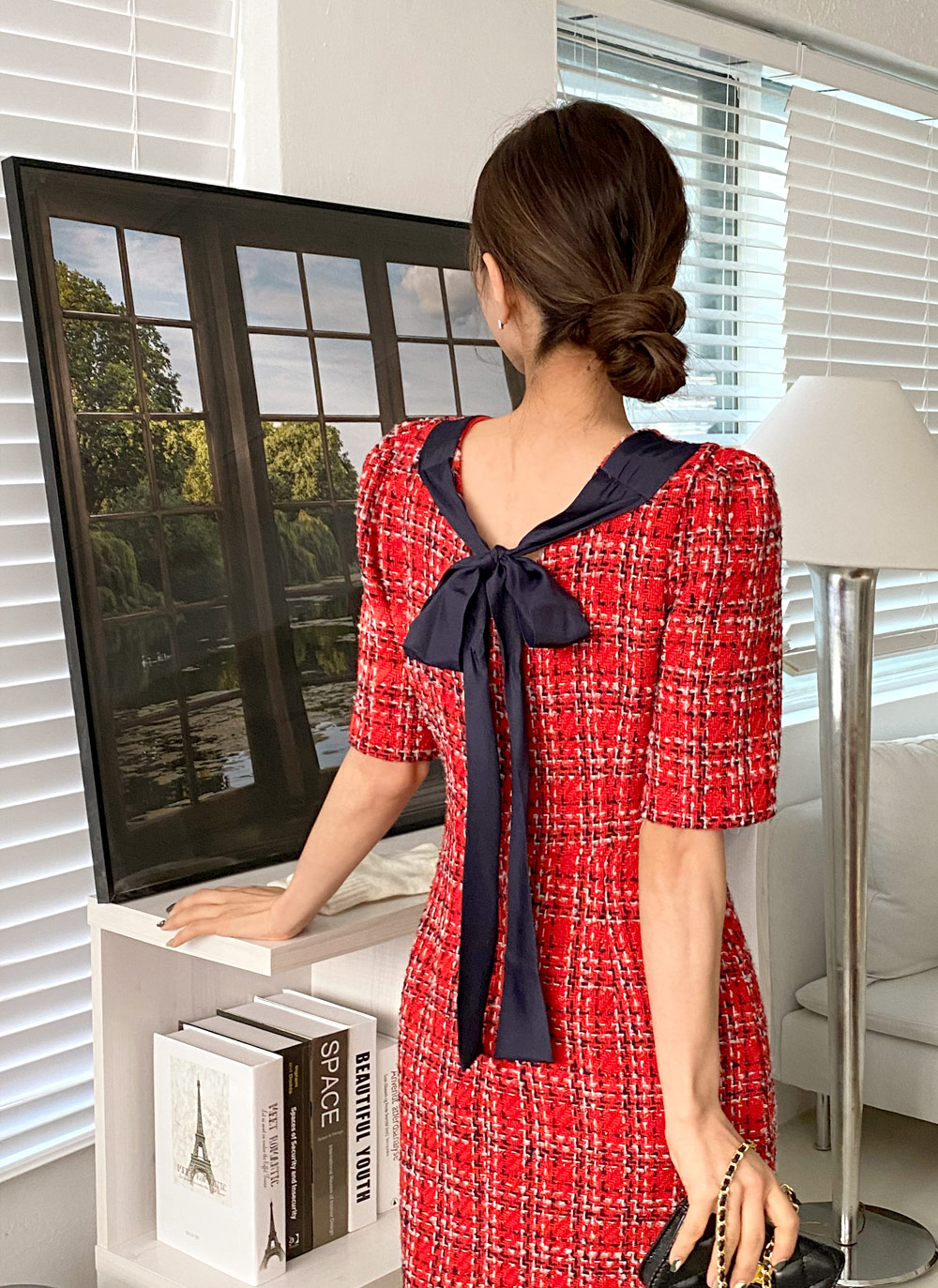 ツイードバックリボンワンピース・全3色 | レディースファッション通販