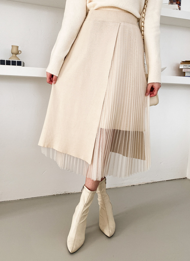 チュールプリーツドッキングニットスカート | レディースファッション  