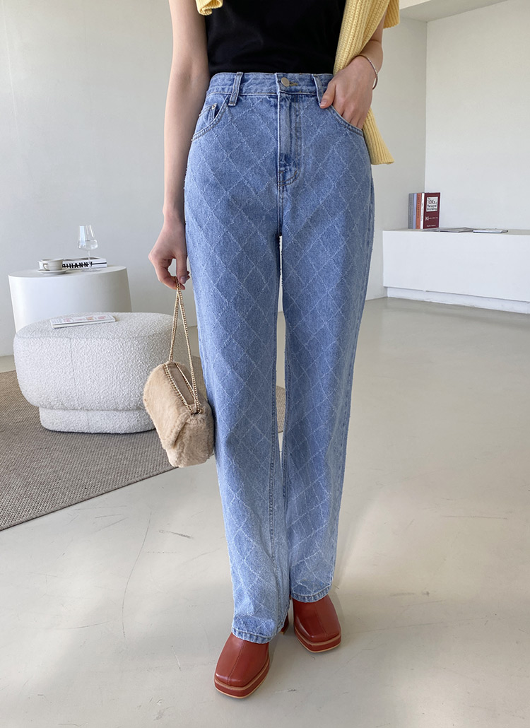 ダイヤパターンライトブルーテーパードストレートワイドハイウエストロングデニムパンツ春夏秋冬 デニムパンツ デニム Dholic Ladies ディーホリックレディース ファッション総合通販 Dholic
