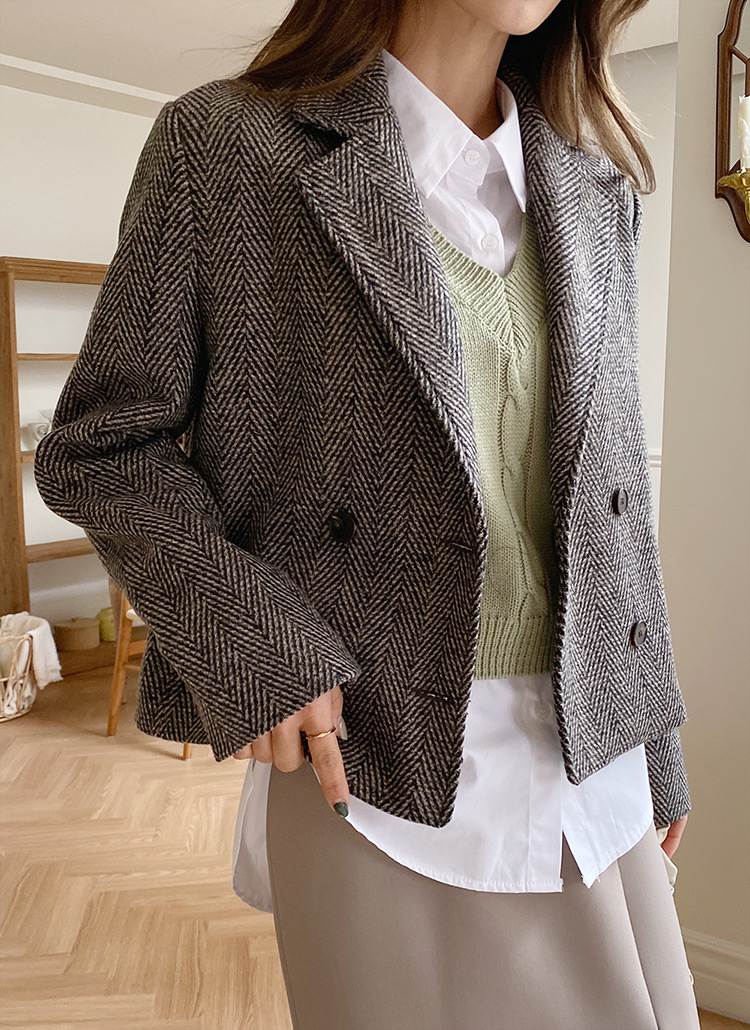ヘリンボーンクロップドジャケット・全2色 | レディースファッション