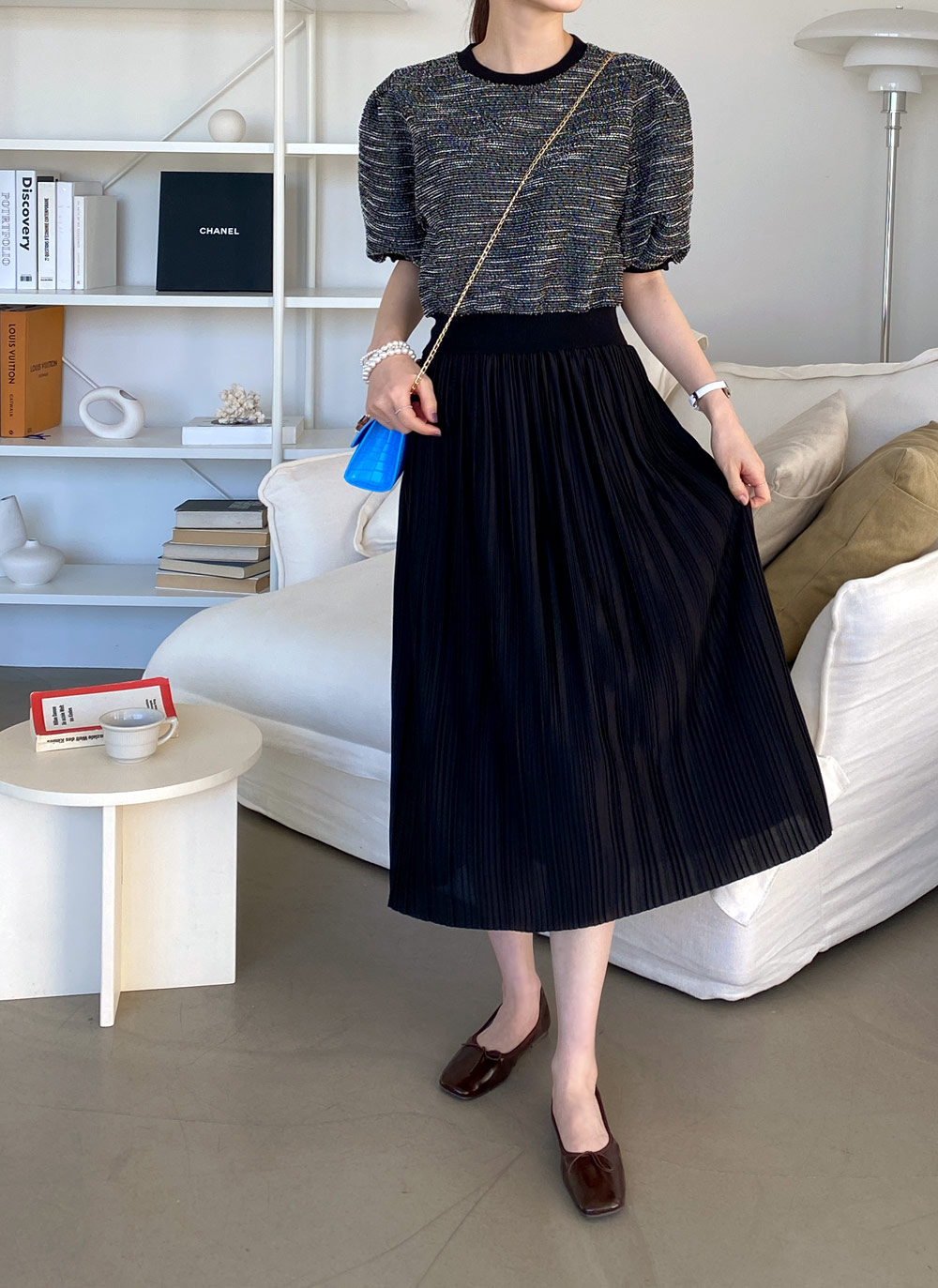 ツイード調プリーツパフワンピース・全3色 | レディースファッション  