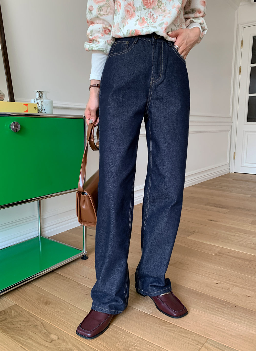 ステッチブルーデニムパンツ・全1色 | レディースファッション通販