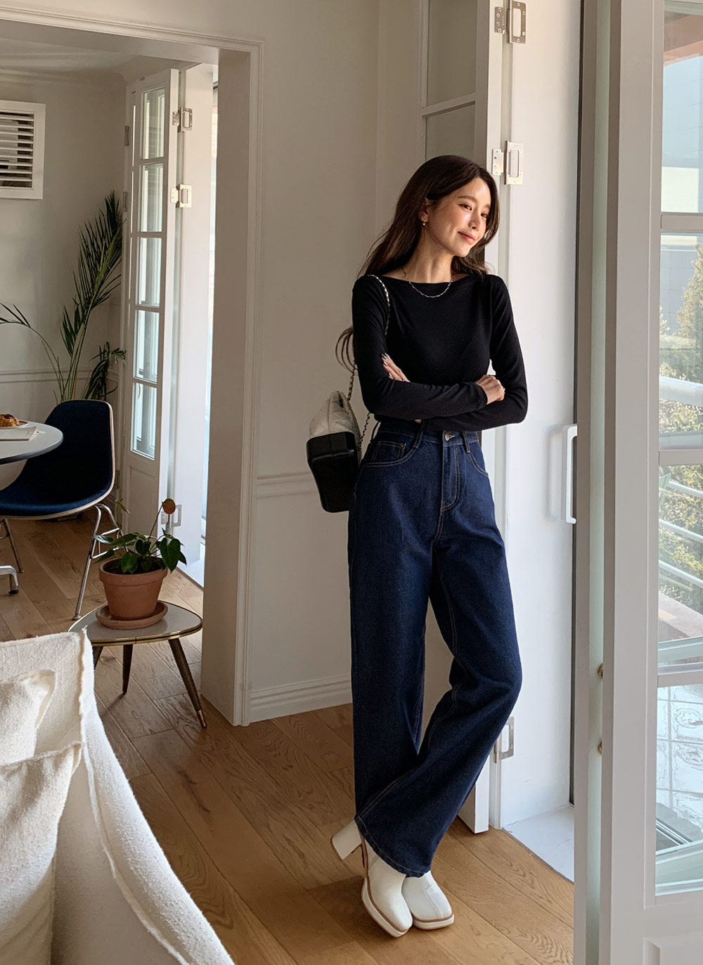 ステッチブルーデニムパンツ・全1色 | レディースファッション通販