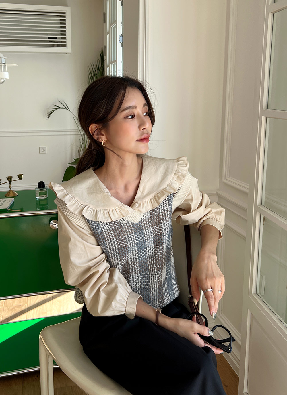 ツイード風Vネックニットベスト・全3色 | レディースファッション通販