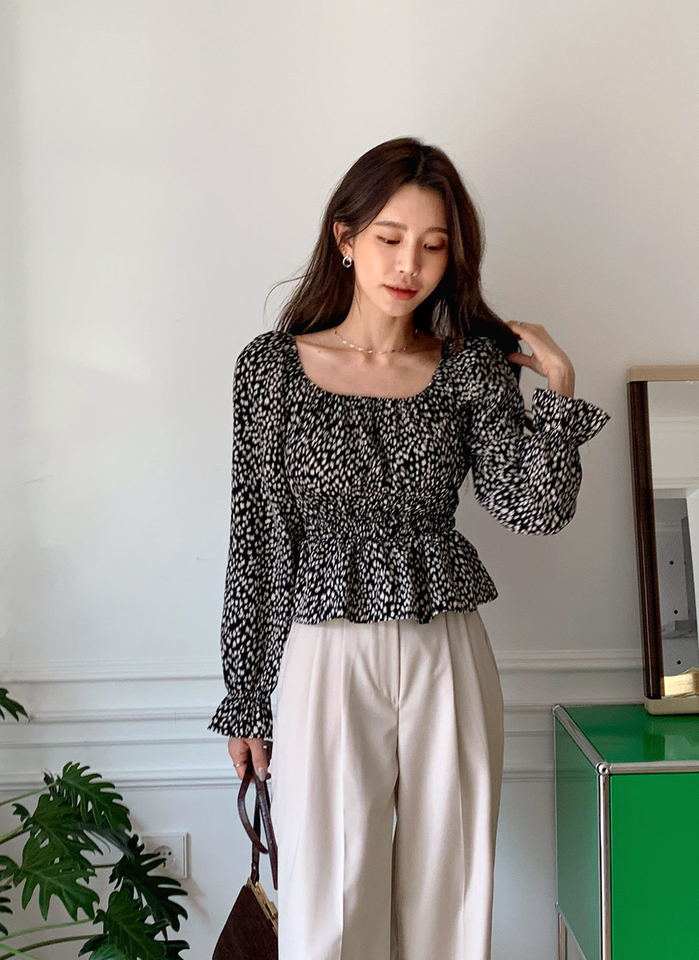 レオパードシャーリング ブラウス