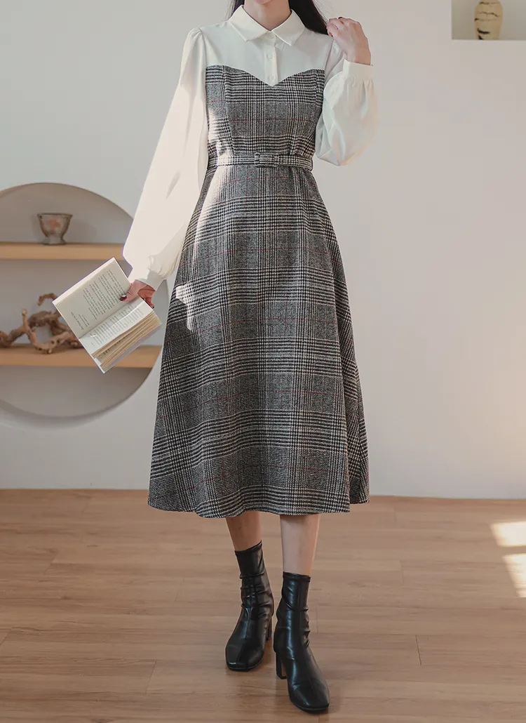 ベルト付配色チェックワンピース | ririnco | 詳細画像1