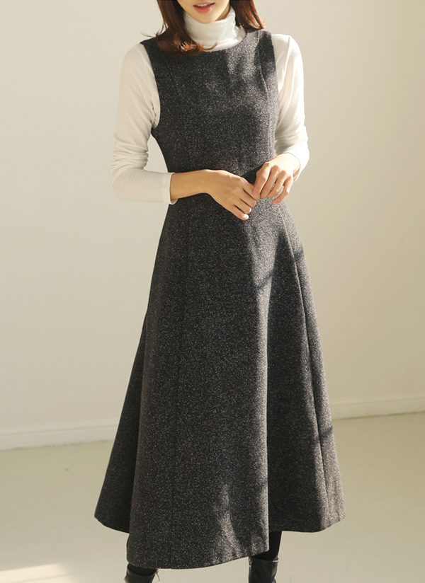ツイードバックストラップワンピースフレアロング春秋冬 ワンピース ロングワンピース Aboutsome アバウトサム ファッション総合通販 Dholic