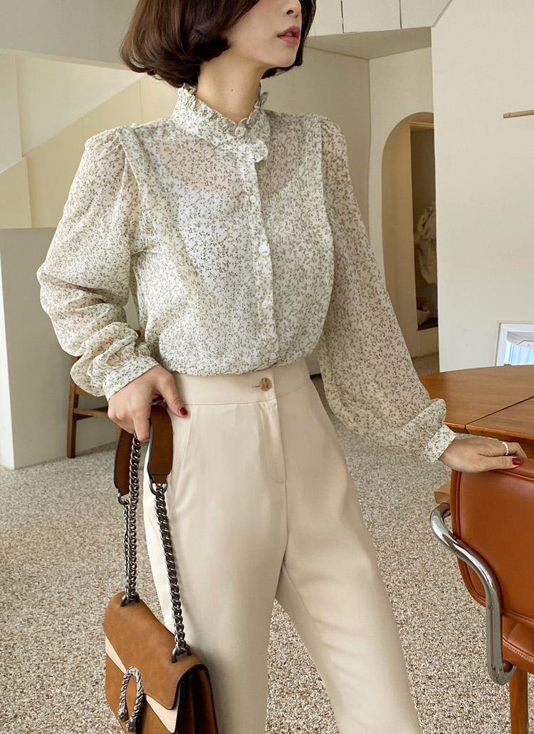 フリルネック小花柄フラワーフローラル長袖ギャザーボリュームパフスリーブブラウス春秋冬 ブラウス ブラウス Dholic Ladies ディーホリックレディース ファッション総合通販 Dholic