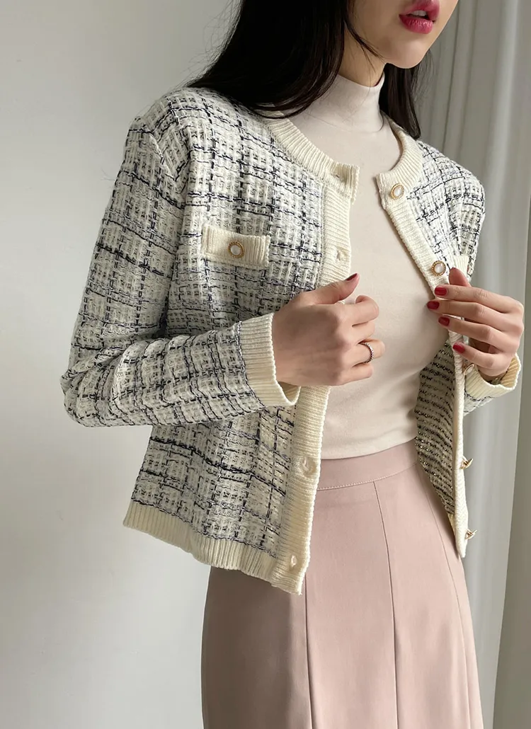 ツイード風ゴールドボタンカーディガン | DHOLIC | 詳細画像1