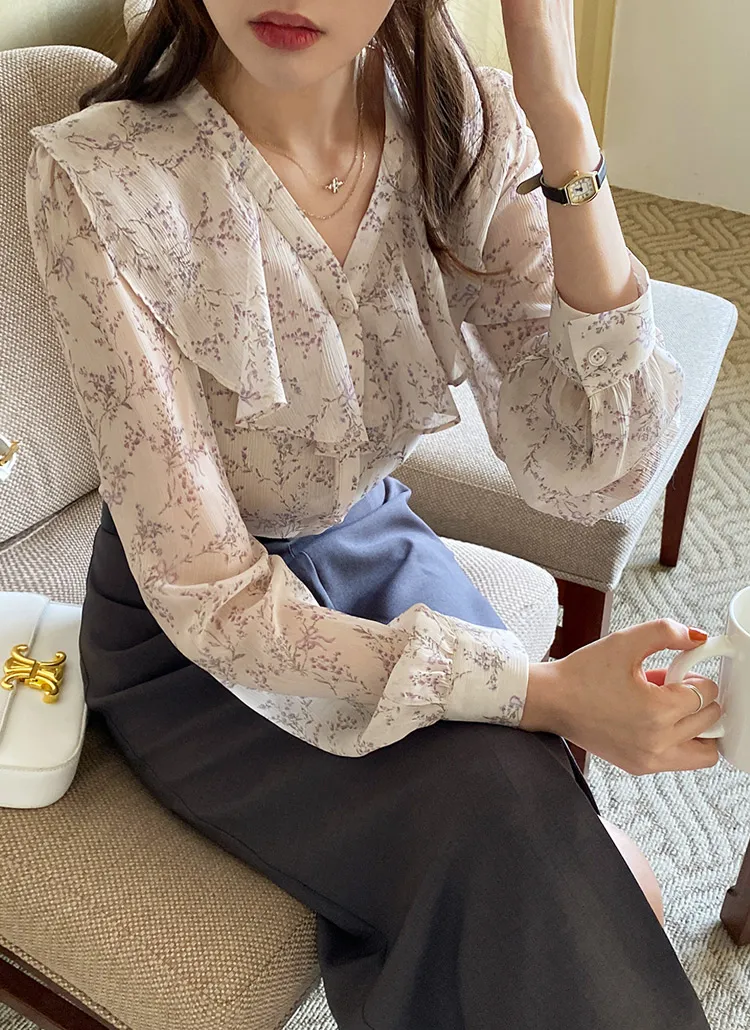 フリル花柄シアーブラウス・全2色 | レディースファッション通販 - DHOLIC
