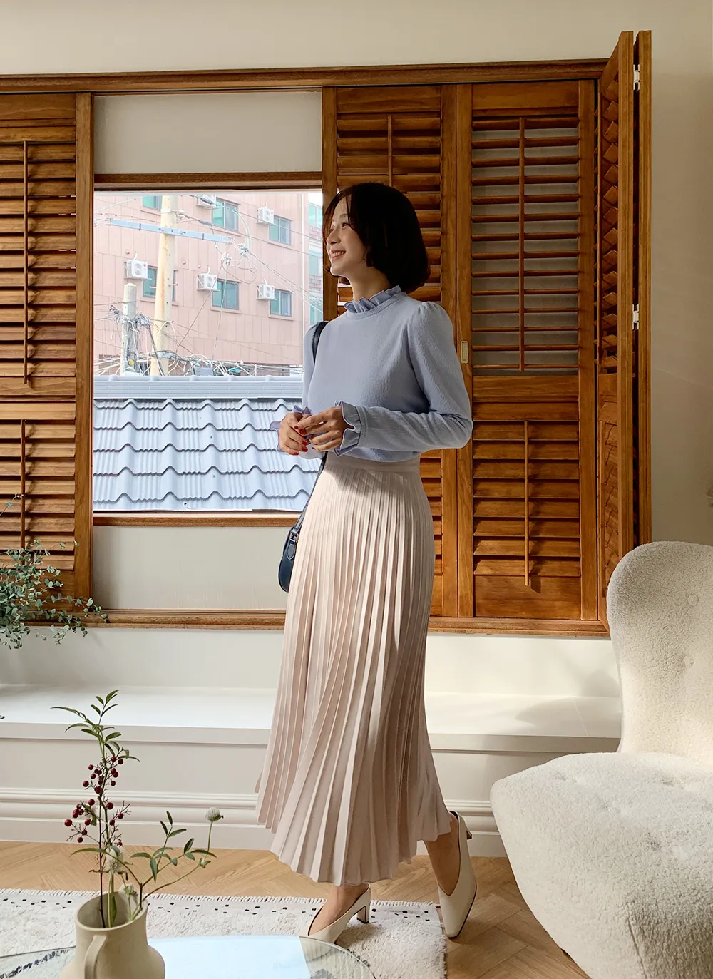 Theory 22aw イレギュラープリーツミディ丈スカート ダークベージュ 