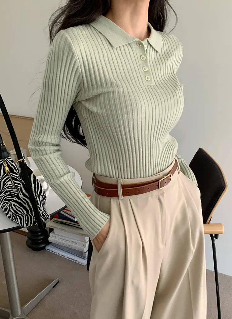 ポロカラーリブニット・全6色 | DHOLIC | 詳細画像1