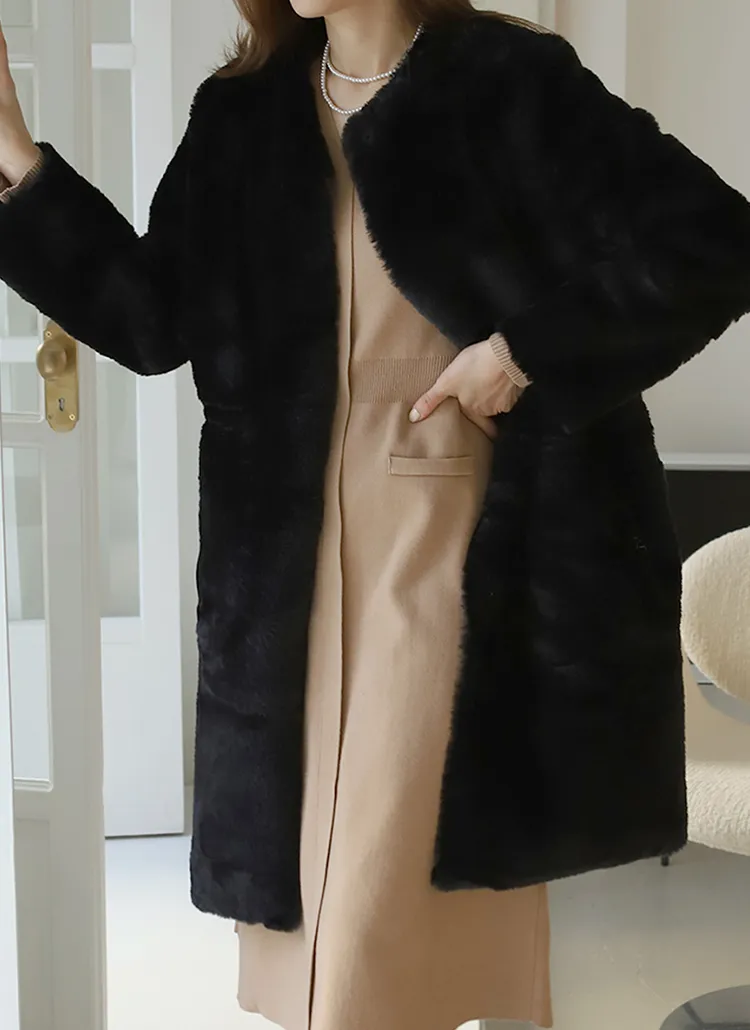 エコファーノーカラーコート | レディースファッション通販 - DHOLIC 