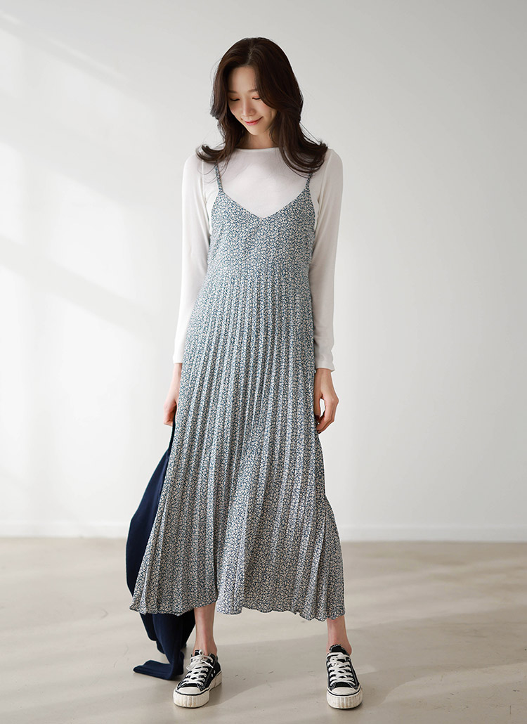 花柄フラワーパターンキャミソールスリーブレスノースリーブロングプリーツワンピース春夏秋 ワンピース ロングワンピース Chichera シックヘラ ファッション総合通販 Dholic